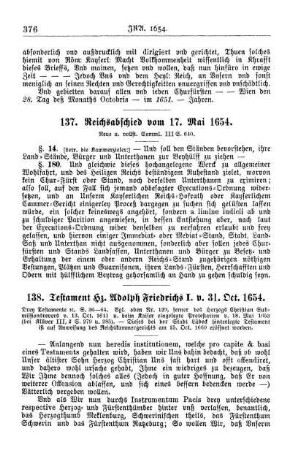 137. Reichsabschied vom 17. Mai 1654.