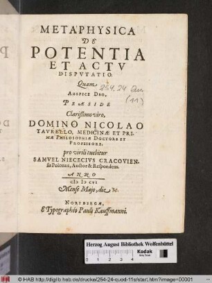 Metaphysica De Potentia Et Actu Disputatio