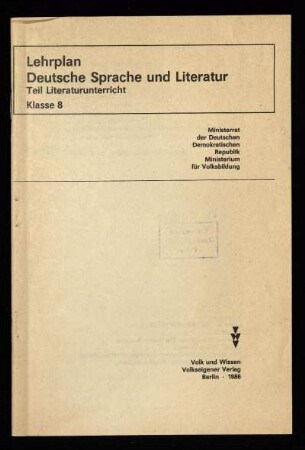 1986: Teil Literaturunterricht, Klasse 8