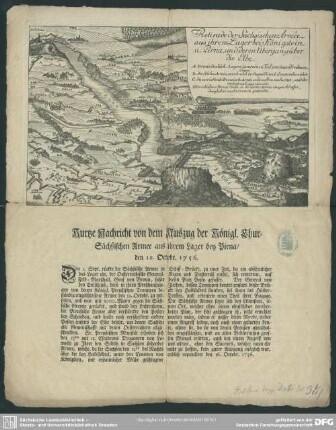 Kurtze Nachricht von dem Auszug der Königl. Chur-Sächßischen Armee aus ihrem Lager bei Pirna, den 12. Octobr. 1756