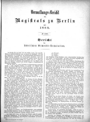 No. XXII. Bericht der städtischen Gewerbe-Deputation