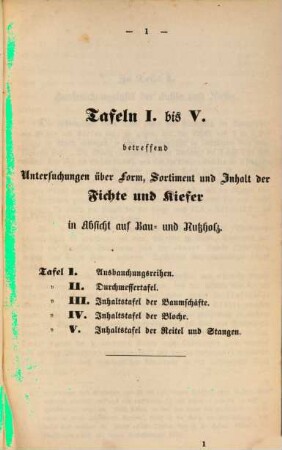Forstliche Hülfstafeln, 2. Fichte und Kiefer in Bezug auf Form, Sortiment und Inhalt, nebst anderen Hülfstafeln für Forstmänner