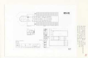 Berufsschule für Modellbau und Giessereitechnik, Berlin-Kreuzberg (Diplomarbeit bei Peter Poelzig): Grundrisse Kellergeschoss, Zwischengeschoss und Obergeschosse 1:200