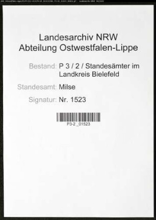 Sterberegister Standesamt Milse