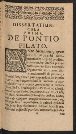 Dissertatiuncula Prima. De Pontio Pilato.