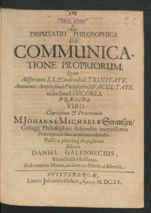 Disputatio Philosophica De Communicatione Propriorum