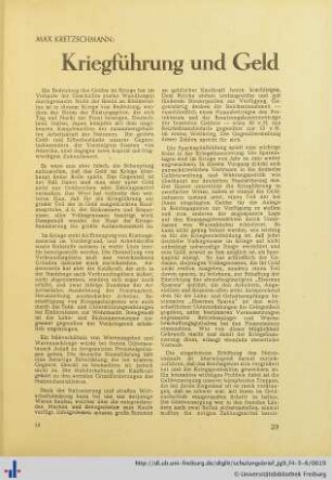 Kriegführung und Geld.
