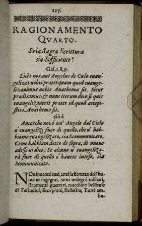 Ragionamento Quarto. Se la Sagra Scrittura sia Sofficiente?