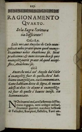 Ragionamento Quarto. Se la Sagra Scrittura sia Sofficiente?