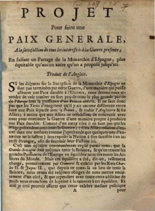 Projet pour faire une Paix générale