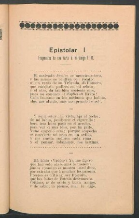 Epistolar I : Fragmentos de una carta á mi amigo F. M.