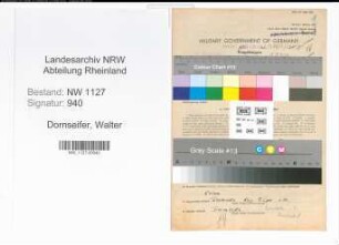 Entnazifizierung Walter Dornseifer , geb. 03.03.1906 (Lehrer)