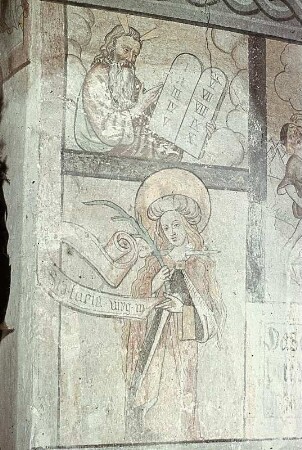 Moses mit den Gesetzestafeln (oben) und die heilige Lucia (unten)