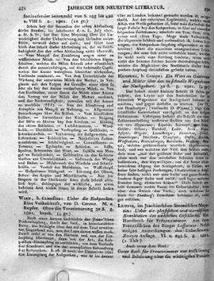 Wien, b. Camesina: Ueber die Kuhpocken. Eine Volksschrift, von D. Careno. M. e. Kupfer. Ohne die Vorerinnerung 30 S. 8. 1801. broch.