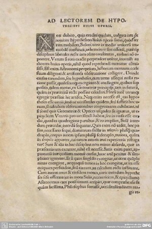 Ad Lectorem de Hypothesibus huius Operis.