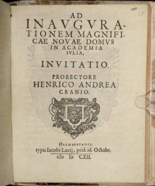 Ad Inaugurationem Magnificae Novae Domus In Academia Iulia, Invitatio