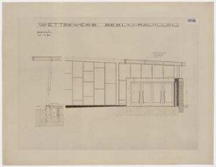 Offener Bauwettbewerb "Berlin-Pavillon", Hansaviertel Berlin, Intenationale Bauausstellung 1957 (nicht realisiert), 2. Preis – Details: Schnitte. Berlin-Tiergarten, 17. Juni/Klopstockstraße