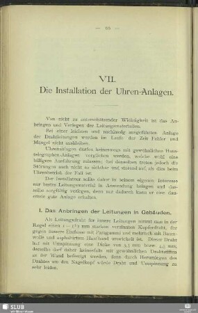 VII. Die Installation der Uhren-Anlagen