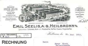 Rechnungsformular der Fa. Emil Seelig AG mit Firmenansicht Wilhelmstraße