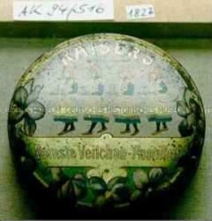 Automaten-Blechdose für "KAISER'S Feinste Veilchen-Pastillen" (Abbildung vier Mädchen mit Tablett)