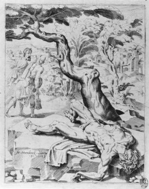 Der Priester und der Levit : Heemskerck, Maarten van (1498-1574). Der Priester und der Levit. Aus: Das Gleichnis vom barmherzigen Samariter. Radierung; 24,9 x 19,7 cm, 1549. Dresden: Kupferstich-Kabinett C 35669 in A 1264,2 (Band)