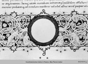 De civitas dei : Blatt mit Randbordüre, Text und historisierter Initiale G: Augustinus