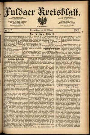 Erste Ausgabe vom Donnerstag, den 03. Oktober 1901.