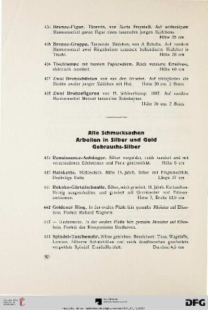 Alte Schmucksachen, Arbeiten in Silber und Gold, Gebrauchs-Silber (Nr. 439-466)