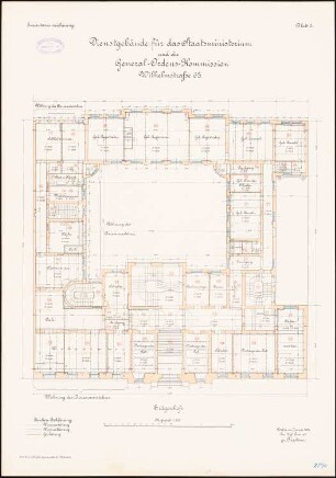 Dienstgebäude für das Preußische Staatsministerium und die General-Ordens-Kommission, Berlin: Grundriss Erdgeschoss 1:100
