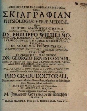 Dissertatio Inauguralis Medica Sistens Skiagraphian Physiologiae Verae Medicae