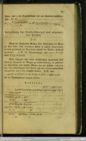 Ausziehung der Quadratwurzel aus allgemeinen Größen