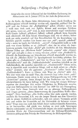 Reifeprüfung - Prüfung oder Reife?