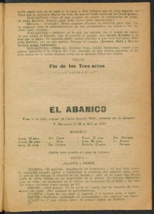 El abanico : pieza en un acto, original