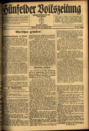 Ausgabe vom Mittwoch, den 18. August 1920.