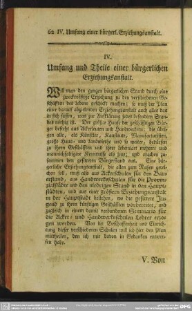 IV. Umfang und Theile einer bürgerlichen Erziehungsanstalt