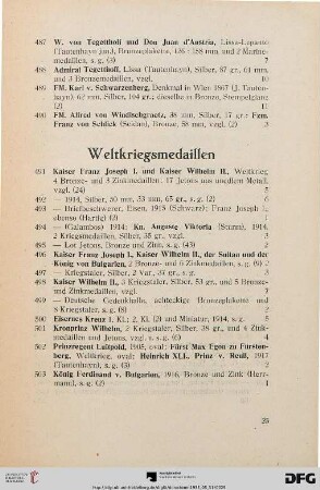 Weltkriegsmedaillen (Nr. 491-503)