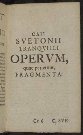 Caii Suetonii Tranquilli Operum, quae perierunt, Fragmenta
