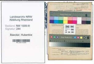 Entnazifizierung Hubertine Baecker , geb. 14.11.1909 (Geschaeftsinhaberin)