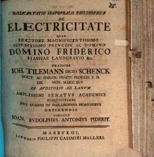 Diss. inaug. philos. de electricitate
