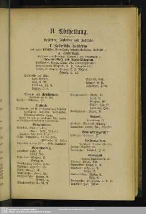 II. Abtheilung. Behördenverzeichnis : II. Abtheilung. Behörden, Anstalten und Institute