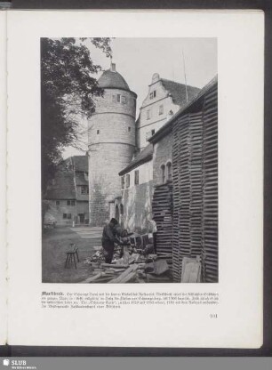 Marktbreit. Der Schwarze Turm un der hintere Giebel des Rathauses