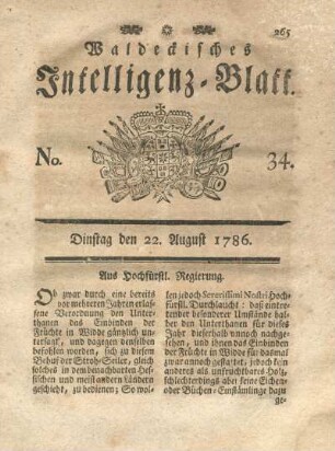 No. 34, Dinstag den 22. August 1786