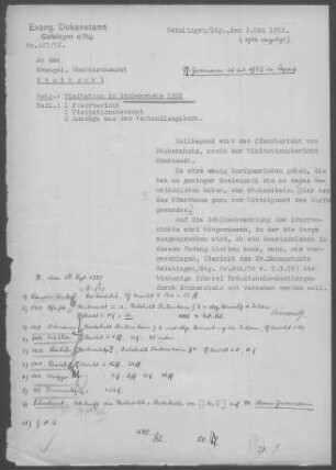 Stubersheim und Hofstett-Emerbuch: Pfarrbericht mit Visitationsbericht 1952