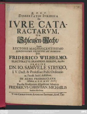 Dissertatio Iuridica De Iure Cataractarum