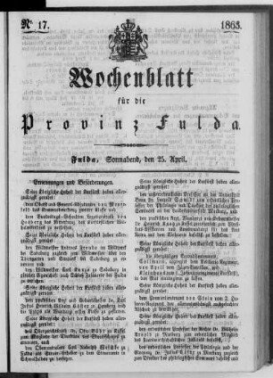Nr. 17, Ausgabe vom 25. April 1863