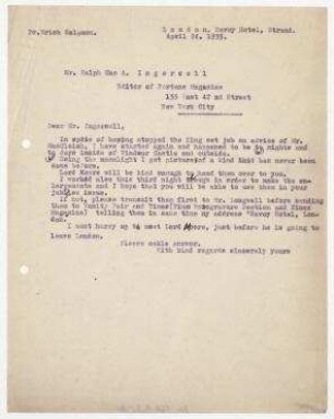 Brief aus London an Ralph Mc Allister Ingersoll