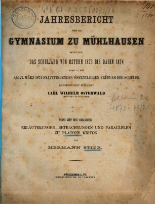 Jahres-Bericht : Ostern .... 1873/74