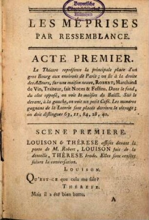 Les méprises par ressemblance : Comédie en trois actes, mêlée d'ariettes, imitée de l'Espagnol
