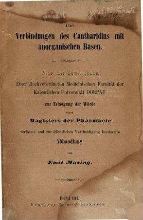 Die Verbindungen des Cantharidins mit anorganischen Basen : Inaug. Diss.