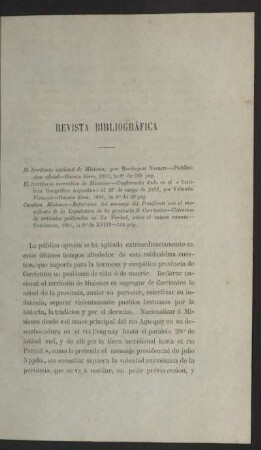 Revista Bibliográfica - El territorio nacional de Misiones